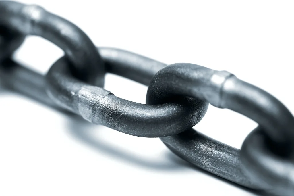 grey metal chain on white background, representing chains in FAT file system